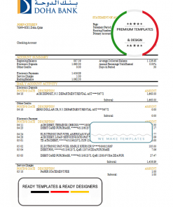 Qatar Doha Bank statement template in Word and PDF format