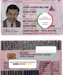 Bangladesh driving license template in PSD format, completely editable, version 3