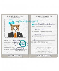 Norway cat (animal, pet) passport PSD template, fully editable