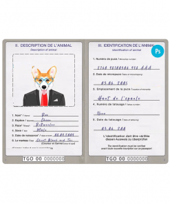 Togo dog (animal, pet) passport PSD template, completely editable