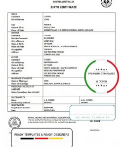Australia South Australia birth certificate template in Word format, version 2
