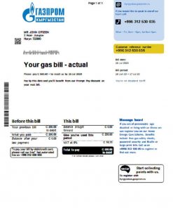 Kyrgyzstan Gazprom utility bill template in Word and PDF format