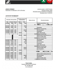 Slovakia Tatra bank statement, Excel and PDF template, version 2