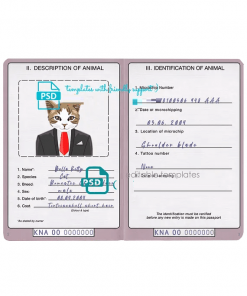 Saint Kitts and Nevis cat (animal, pet) passport PSD template, fully editable