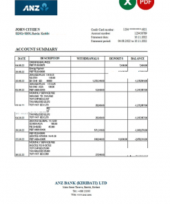 Kiribati ANZ bank statement Excel and PDF template
