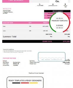 USA LJ Builders Co. invoice template in Word and PDF format, fully editable