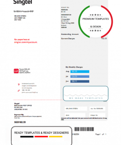 USA Singtel utility bill template in Word and PDF format