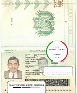 Bolivia passport template in PSD format, fully editable, with all fonts