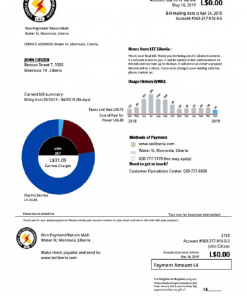 Liberia Electricity Corporation utility bill template in Word and PDF format