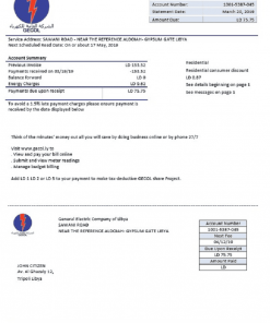 Libya General Electric Company electricity utility bill template in Word and PDF format