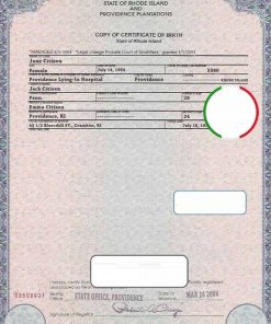 USA Rhode Island state birth certificate template in PSD format, fully editable