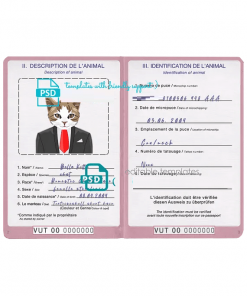 Uruguay cat (animal, pet) passport PSD template, completely editable