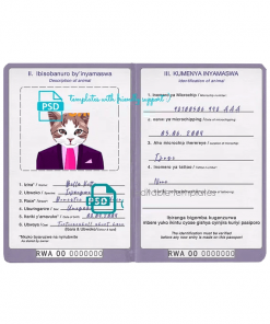 Rwanda cat (animal, pet) passport PSD template, fully editable