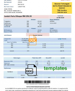 Malaysia Tenaga Nasional electricity utility bill template in Word and PDF format