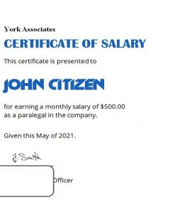 USA Salary certificate template in Word and PDF format