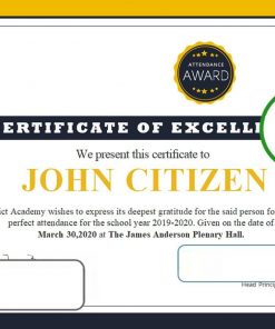 USA School Attendance certificate template in Word and PDF format