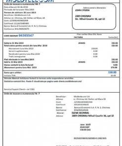 Moldova Moldtelecom utility bill template in Word and PDF format, fully editable