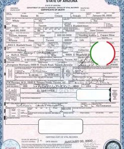 USA state Arizona death certificate template in PSD format, fully editable