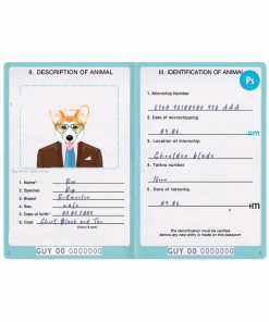 Guyana Dog (animal, pet) passport PSD template, fully editable