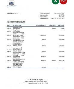 Kenya ABC bank statement Excel and PDF template