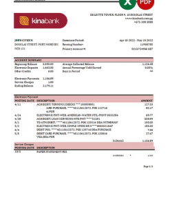 Papua New Guinea Kina Securities Limites bank statement Excel and PDF template