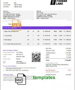India Foobar Labs Information Technology Company invoice template in Word and PDF format, fully editable, version 2