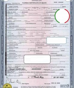 USA state Florida death certificate template in PSD format, fully editable
