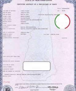 USA state New Hampshire death certificate template in PSD format, fully editable
