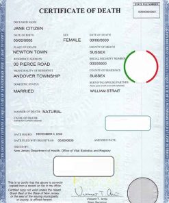 USA state New Jersey death certificate template in PSD format, fully editable