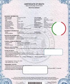 USA state Utah death certificate template in PSD format, fully editable