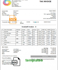 India My Company Pvt Ltd invoice template in Word and PDF format, fully editable