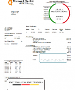 USA Cornwall Electric utility bill template in Word and PDF format