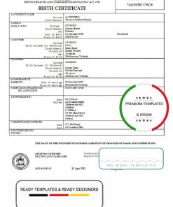 Australia Victoria birth certificate template in Word format, version 2