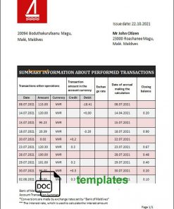 Maldives Bank of Maldives bank statement template in Word and PDF format