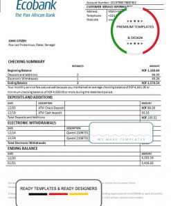 Senegal Ecobank Bank proof of address statement template in Word and PDF format