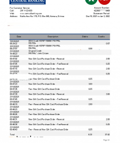Eritrea Central bank statement Excel and PDF template