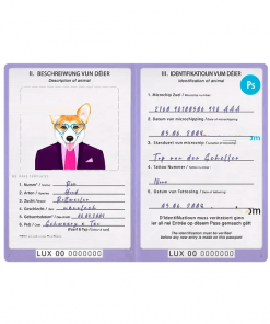 Luxembourg dog (animal, pet) passport PSD template, fully editable