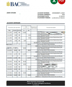 San Marino Banca Agricole Commerciale bank statement, Excel and PDF template