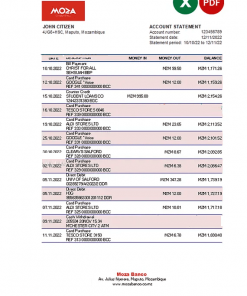Mozambique Moza bank statement Excel and PDF template