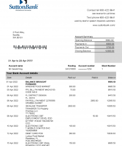 USA Sutton Bank Account Statement Template in Word & PDF formats – 2 pages