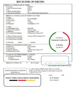 Australia Australian Capital Territory birth certificate template in Word format, version 1