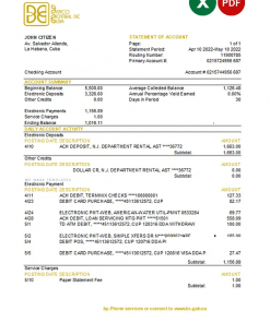 Cuba Banco Central de Cuba bank statement Excel and PDF template