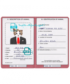 Micronesia cat (animal, pet) passport PSD template, fully editable
