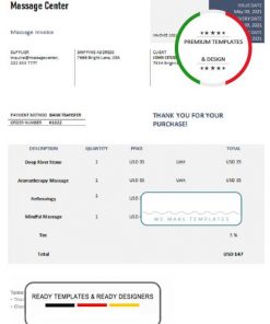 USA Massage Center invoice template in Word and PDF format, fully editable