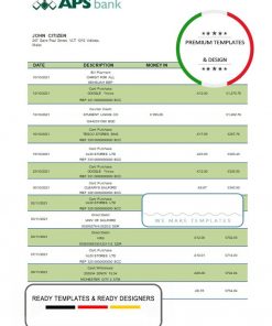 Malta APS bank statement template in Word and PDF format