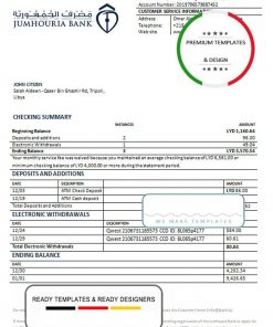 Libya Jumhouria Bank statement template in Word and PDF format