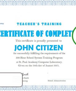 USA Teacher’s Training Completion certificate template in Word and PDF format