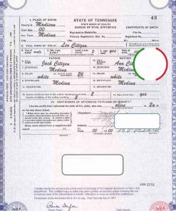 USA Tennesse state birth certificate template in PSD format, fully editable