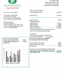 Oman Electricity Transmission Company electricity utility bill template in Word and PDF format