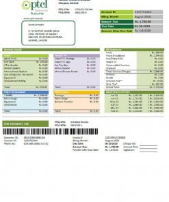 Pakistan PTCL utility bill template in Word and PDF format